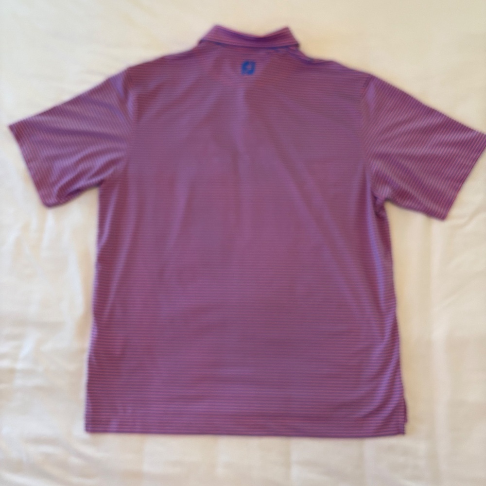 FootJoy Golf Shirt Short Sleeve Striped Blue Pink Embroidered Crest Size XL - Picture 2 of 7